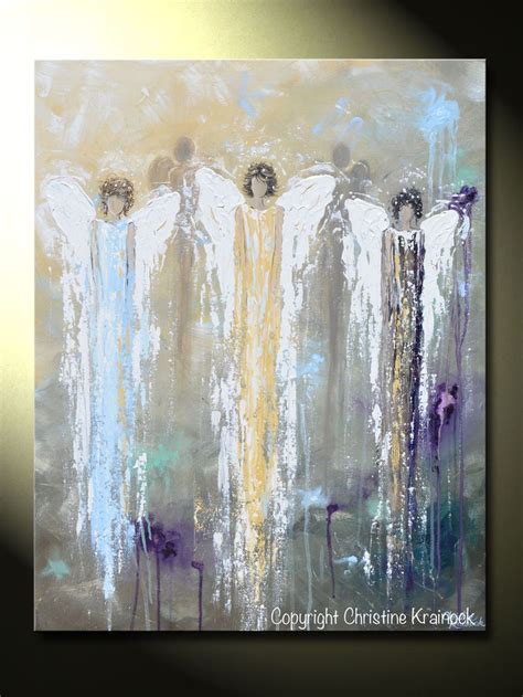 Original Abstract Angel Painting White Blue Gold 3
