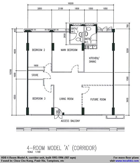 Hdb 4 Room Model A Floor Plan 107 Sqm Floor Plans Construction