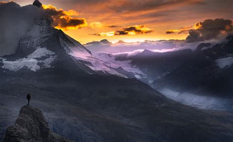 Nature Landscape Sunset Matterhorn Alps Mountains Hiking Snowy