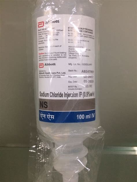 Ns Sodium Chloride Injection For Clinical Packaging Size 100 Ml Rs