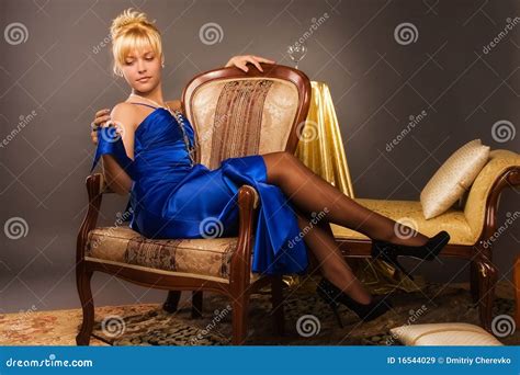 Aristocratic Lady In A Dark Blue Dress Stock Image Image Of Dress