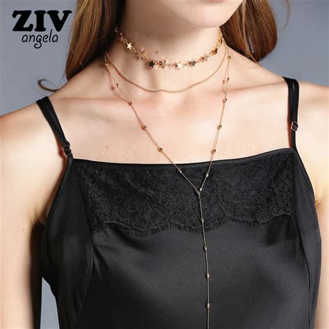 Zivangela New Body Sex Chain Gold Color Long Chain Star Multilayer Chain Necklace Round Pendant