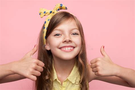 Smiling Girl Holding Thumbs Up Stock Image Image Of Excited Happy