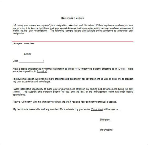 12 Job Resignation Letter Template Free Word Excel Pdf Ipages