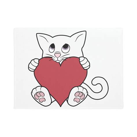 Valentines Day White Cat With Red Heart Doormat In 2021