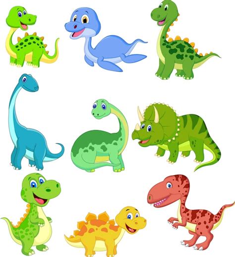Set De Dibujos Animados De Colección De Dinosaurios Vector Premium