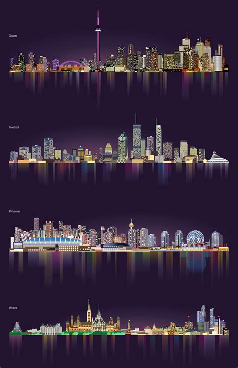 Vector Illustration Of United States And Canadian Metropolis City
