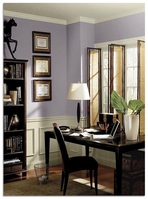 Choosing a paint color for an office can be a challenge. Office Interior Paint Color Ideas Benjamin Moore Wisteria ...