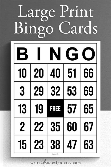 A Large Print Bingo Card With Numbers On The Front And Back In Black