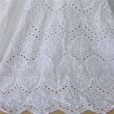 130cm Wide 2 Yards Embroidered White Cotton Eyelet Fabric With