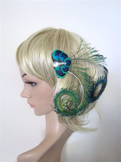 vintage peacock feather burlesque 1920s in spired fascinator hair clip ebay