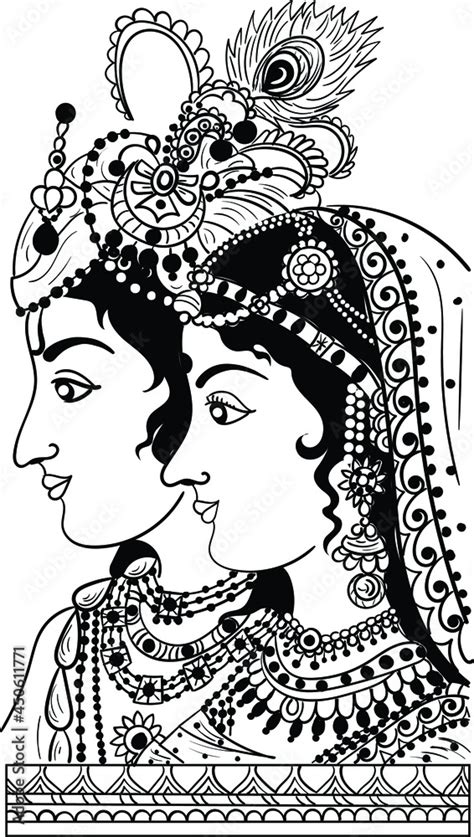 Indian Traditional Art Hand Drawing Of Bride And Groom Illustration