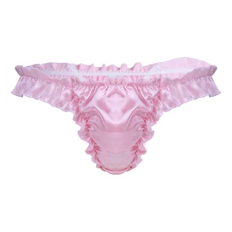 Buy Chictry Men S Shiny Satin Ruffled Frilly Sissy Thong Flutter Crossdress Panties Online At