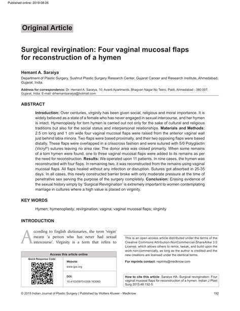 Pdf Surgical Revirgination Four Vaginal Mucosal Flaps For