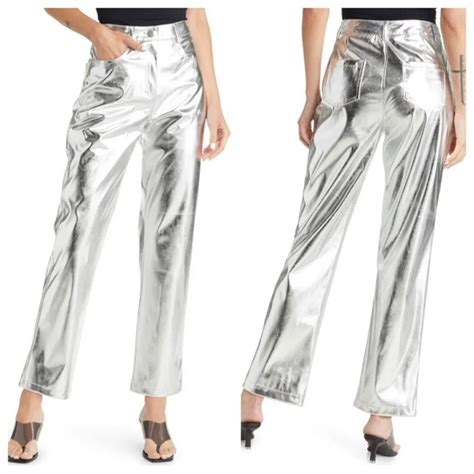 Amy Lynn Pants And Jumpsuits Amy Lynn Silver Metallic Lupe Pants Poshmark