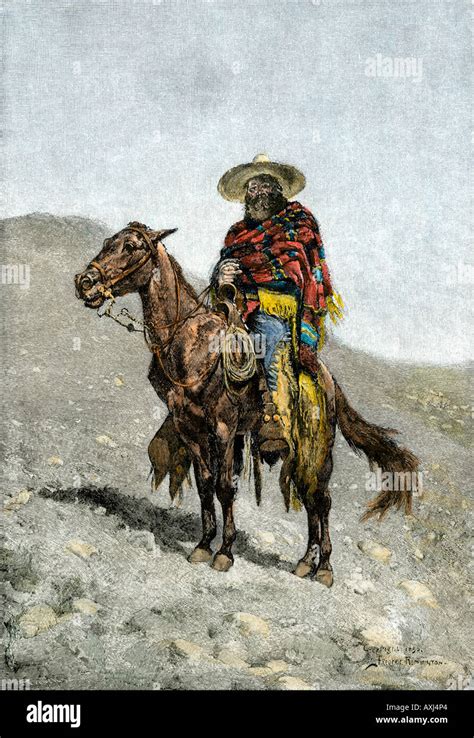 A Mexican Vaquero In The Southwest 1800s Hand Colored Woodcut Of A