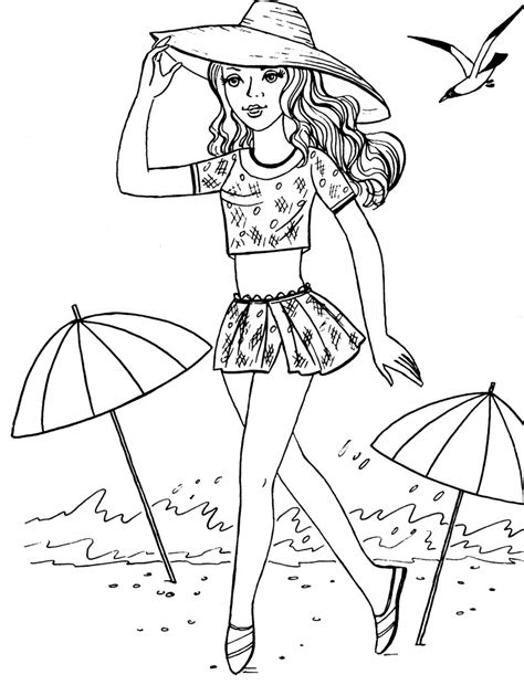 Dessins de filles a imprimer gartuitement. Coloriage Jolie fille à la plage à imprimer sur COLORIAGES .info