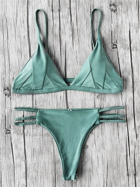 Green Triangle Braided Strap Cutout Seam Bikini Set Braided Bikini Bikinis Bikini Set