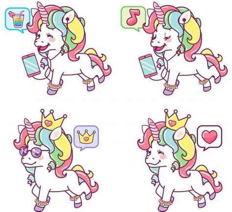 Premium Vector Cool Colorful Unicorns In Different Actions Vector