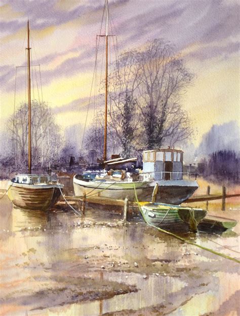 Pinn Mill At Low Tide Watercolour By Terry Harrison Watercolor