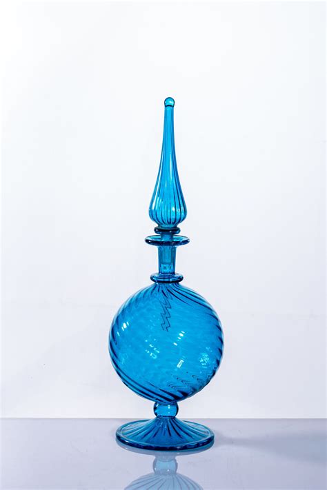 Blue Blown Glass Perfume Bottle Hand Painted Art Glass Etsy