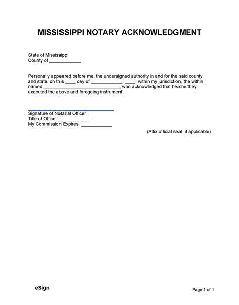Free Mississippi Notary Acknowledgment Form Pdf Word