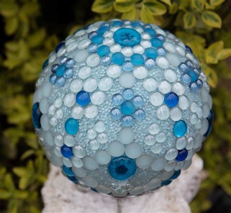 Created with a recycled bowling ball. Mosaic Flat Marbles Garden Art Bowling Ball....Blue | Etsy ...
