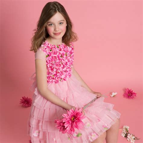 Lesy Luxury Flower Girls Pink Tulle Dress With Flowers