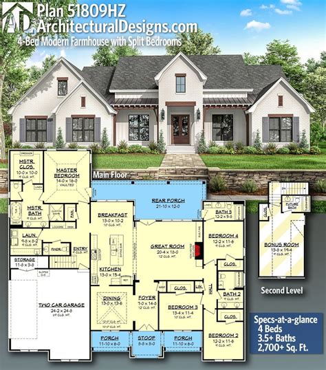 Plan 51809hz 4 Bed Modern Farmhouse With Split Bedrooms