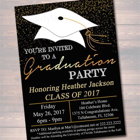 Editable Printable Graduation Party Invite You Type In Your Own Party Details This Stylish And
