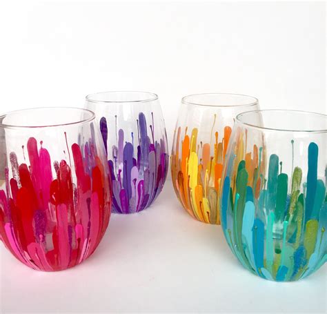 Jewel Collection Color Burst Wineglass Set Of Handpainted Oz