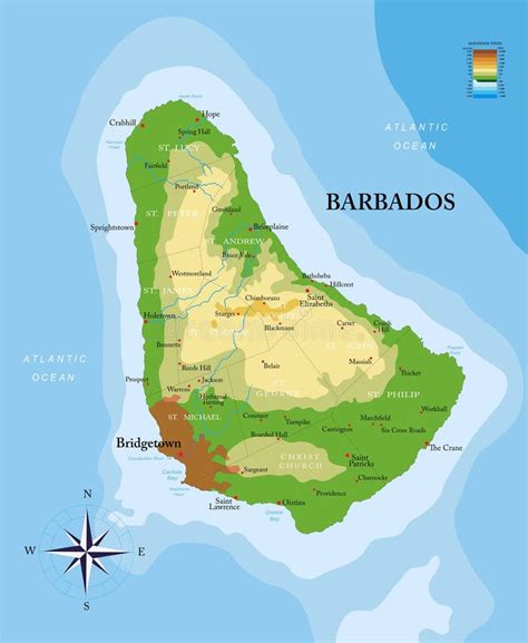 Mapa Físico Extremamente Detalhado Da Ilha De Barbados Ilustração do