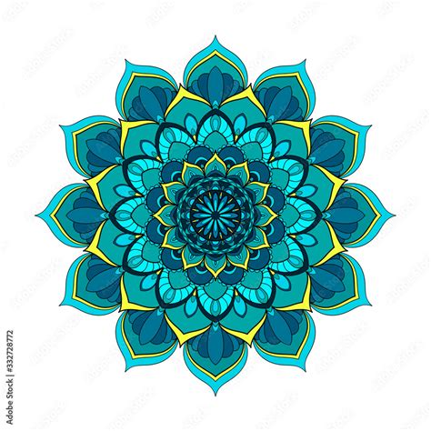Blue And Turquoise Round Mandala Isolated On White Background Vector