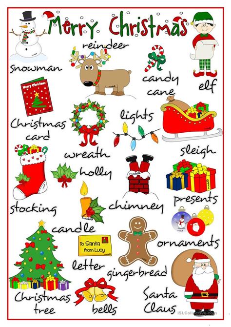 Merry Christmas Pictionary English Esl Worksheets For