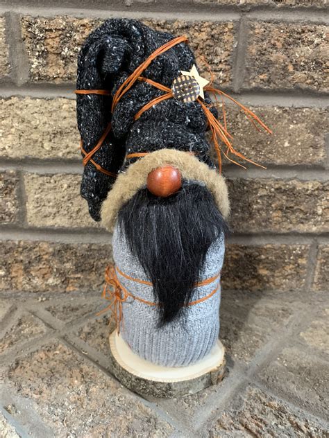 Pretty Gray Gnome With A Black Beard Added Some Red Rafia And Button