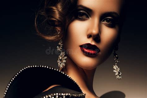 Beautiful Elegant Woman With Red Lips Stock Image Image Of Face Closeup 47954993