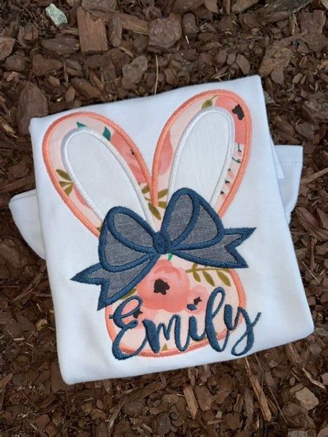 Embroidered Easter Shirt Bunny With Bow Name Personalized Etsy