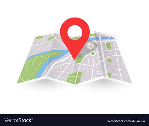 Folded City Map With Pin Paper 3d Location Place Vector Image