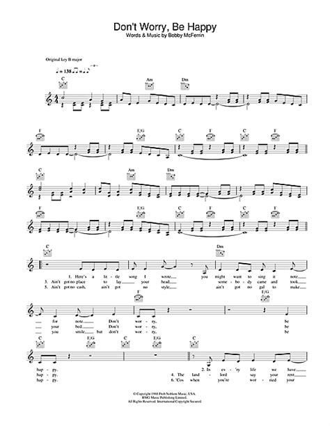 Bobby Mcferrin Dont Worry Be Happy Sheet Music Download Printable Filmtv Pdf Score How