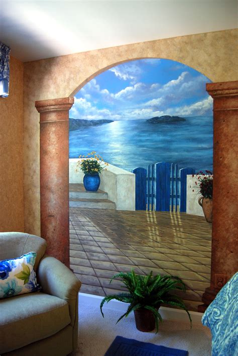 Santorini Greece Mural In A Bedroom By Tom Taylor Of Wow Effects The