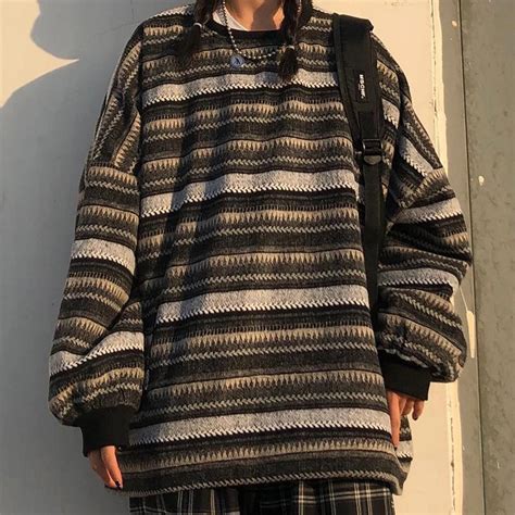 Striped Korean Aesthetic Knit Oversized Sweater Aesthetic Clothes Clothes Korean Fashion