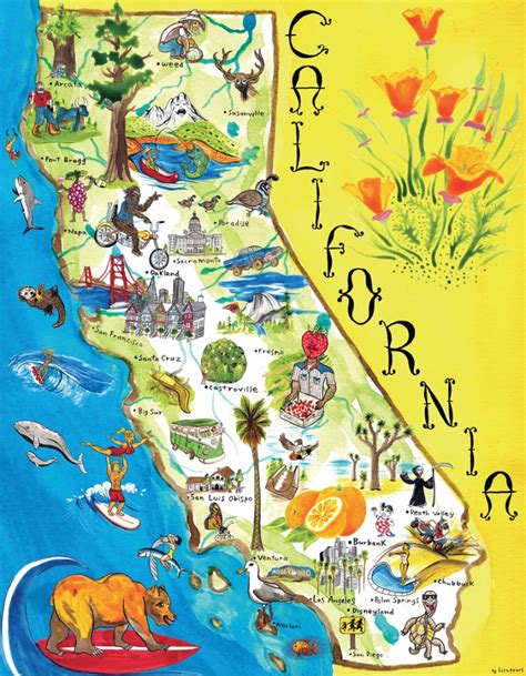 Illustrated Tourist Map Of California California Illustrated