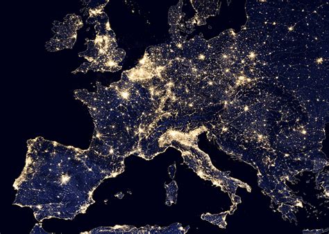 Large Satellite Image Photo Of Europe At Night Europe Mapsland