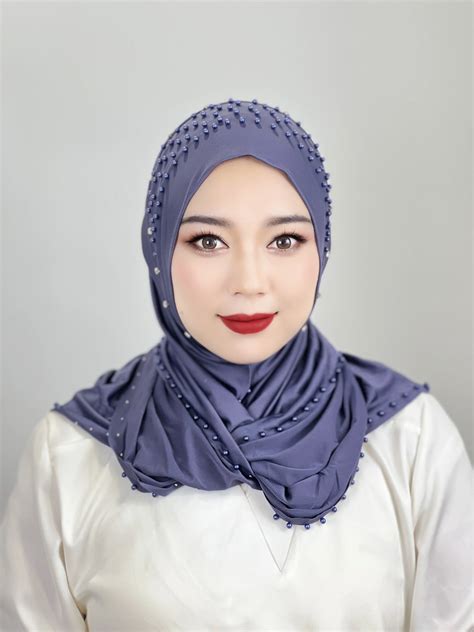wholesale high quality hijab solid colors with pearls beading traditional conservative women