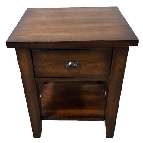 Solid Dark Wood Side Table Wdrawer And Shelf