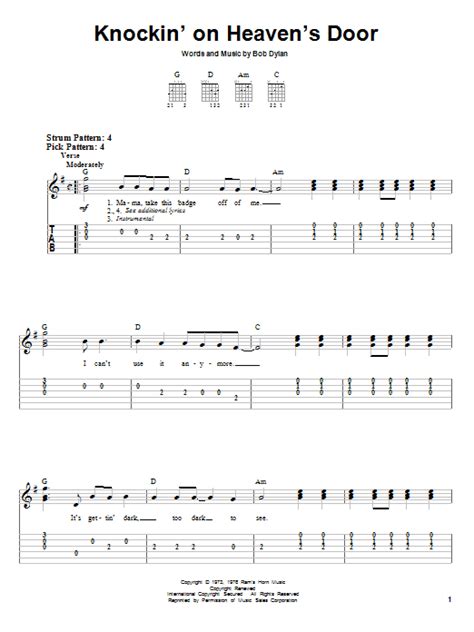 We have an official knockin on heavens door tab made by ug professional guitarists.check out the tab ». Knockin' On Heaven's Door by Eric Clapton - Easy Guitar Tab - Guitar Instructor