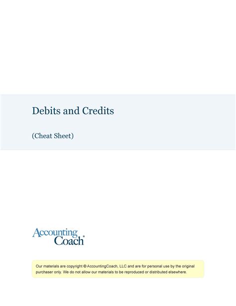 Debits And Credits Cheat Sheet Accounting Coach Our Materials Are