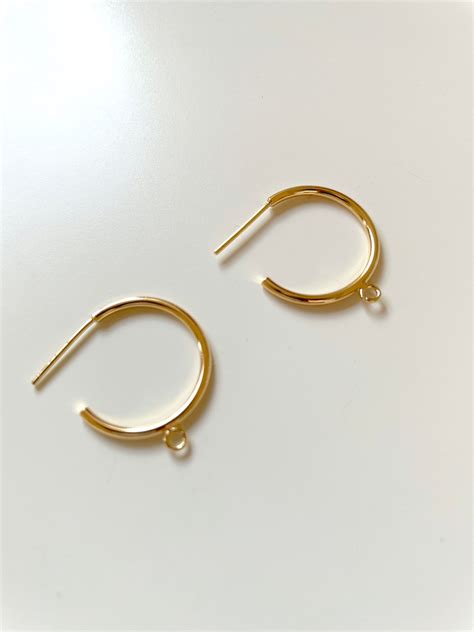 4pcs Shiny 14k Gold Plated Hoop Earring Findings With Loop Etsy