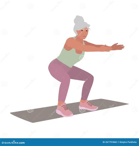 Senior Active Woman Doing Squats Workout Vector Stock Vector