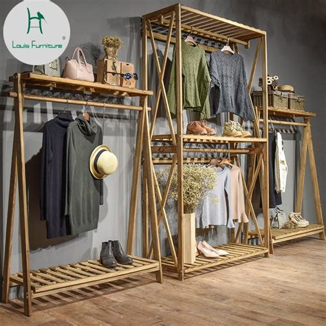 Louis Fashion Coat Racks Clothing Store Display Solid Wood Floor